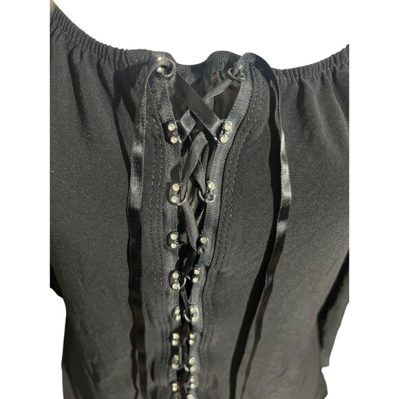 Y2K Anna Blouse Lace Up Front Black Whimsigoth Grunge Witchy Lightweight Sz 1X - Picture 16 of 16